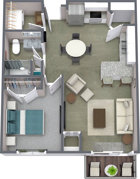 Floor plan for 1 bed, 1 bath, 811 sqft